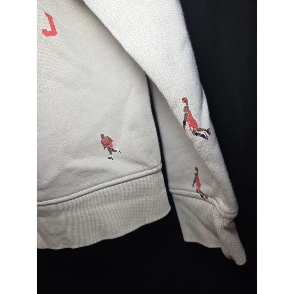 Air Jordan Men's MJ All Over Print‎ Pullover Hoodie Sweatshirt Beige Size Medium